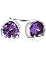 Honeystore Girls Swiss Diamond 925 Sterling Silver White Gold Plated Studs Color White Purple