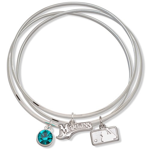 Logo Art Florida Marlins Ladies Spirit Crystal Bangle Bracelet Set