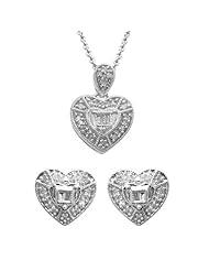 Sterling Silver Diamond Heart Shape Pendant Necklace and Earrings Box Set (1/10 cttw, I-J Color, I3 Clarity)