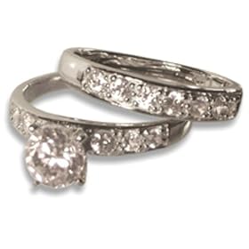 Silver AMR314835S Ladies Cubic Zirconia Bridal Ring Set - Size K