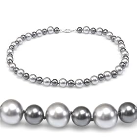 Genuine Swarovski Two Tone Silver Gray Crystal Pearl Necklace - 18 with 8mm... by Nvie Designs