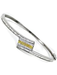 Womens Ladies 1.0ct Canary Princess Cut Diamond Bangle Bracelet 14k White Gold