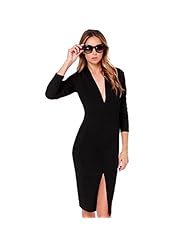 V-neck Halter Long Sleeves Slit Bandage Dress/Bodycon Dress 