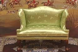 Miniature Green Damask Wing Sofa