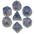 Q-Workshop Polyhedral 7-Die Set: Carved Elven Elvish Dice Set (Transparent and Blue)