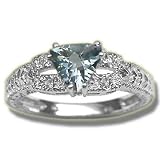 .04 CT 6MM TR AQUA LADIES WHITE GOLD FILIGREE RING