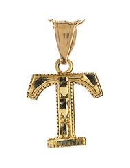 10k Real Yellow Gold 1.9cm Diamond Cut Letter T Cute Charm Pendant