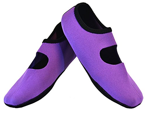 NuFoot Mary Janes Women's Shoes, Best Foldable & Flexible Flats, Travel & Exercise Shoes, Dance Shoes, Yoga Socks, Indoor Shoes, Slippers, Purple, Large