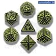 Q-Workshop Polyhedral 7-Die Set: Carved Nuke Dice Set (Black and Yellow)
