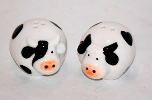 NEW CERAMIC MINIATURE BLACK &amp; WHITE SPOTTED COW COWS SALT &amp; PEPPER SHAKERS