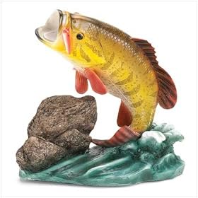 LARGE MOUTH BASS FISH STATUE FIGURINE OUTDOOR THEME