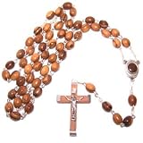Olive wood Rosary with Holy Land earth - Soil - With Certificate of Authenticity and special padded Rosary gift box (51 cm or 20