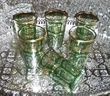 Set of Six (6) Authentic Moroccan Tea or Wine Glasses (Green and Gold),by Treasures of Morocco,Free shipping