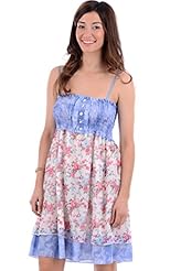 Floral Print Crinkled Chiffon/Denim/Polyester Summer  Dress