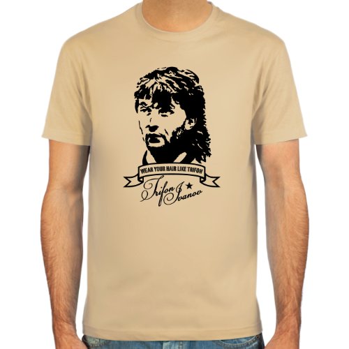 T-Shirt Trifon “Vokuhila” Ivanov ::: Farbauswahl: skyblue, sand, weiß oder deepred ::: Größen: S-XL ::: Fußball-Kult