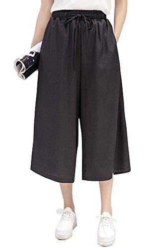 ELPIS レディース カラフル プチプラ カジュアル 7分丈 ガウチョ パンツ ワイド パンツ スカンツ スカーチョ キュロット ウエスト ゴム 5色 S M L XL