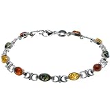 Certified Genuine Multicolor Amber and Sterling Silver Oval Bracelet