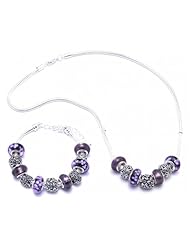 Purple Charm Bracelet and Necklace Gift Set Girls Pandora Style Gift Boxed