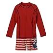 Boys Cabana Life Stripe Trunks and Rash Guard - Red