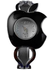 BestOfferBuy Women Cute Bitten Apple Metal Bangle Bracelet Wrist Watch Black