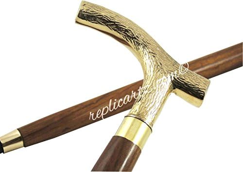 Walking stick top brass crafted wooden staff handmade collectible nutical stick