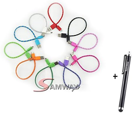 SamWay 10PCS 25CM 1IN Colorful Ruggedized Braided Fabric Usb to Micro USB 2.0 Data Sync Charging Cable Cord for Samsung Galaxy S2 S3 S4 Note2 I9500 HTC Blackberry +1Pcs Free Black SamWay Stylus