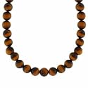 Sterling Silver 8mm Genuine Tiger Eye Stone Bead Beaded Chain 16-19" Necklace