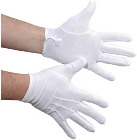 Usher Cotton Gloves with SNAP CLOSURE - White - XS, S, M, L, XL (COTS)