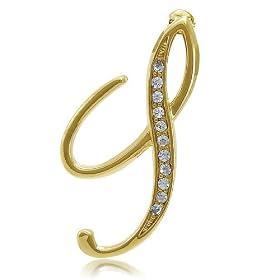 Gold Tone Initial Letter Brooch Pin - S - Ideal Gift For Anniversary, Engagement, Wedding, Birthday, Romantic For Her