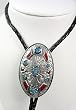 Turquoise / Coral Polished Pewter Concho Bolo Tie