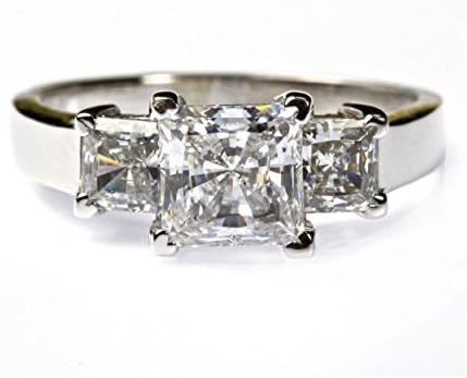 3 cttw 14k White Gold 3 Stone Princess Cut Cubic Zirconia Wedding Engagement Ring 8mm (Sizes 4-11)