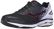 Mizuno Men's Wave Rider 19 Running Shoe, Black/High Risk Red, 7.5 D US
