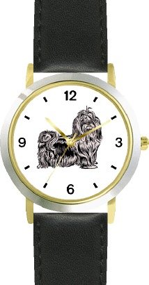 Shih Tzu Dog - WATCHBUDDY® DELUXE TWO-TONE THEME WATCH - Arabic Numbers - Black Leather Strap-Size-Large ( Men