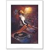 Professionally Framed Justin Bua The D.J. Art Print Poster - 8x10 with RichAndFramous Black Wood Frame