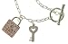 Ladies Silver Pink Cubic Zirconia Set Lock and Key T Bar 7.5
