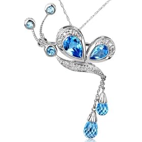 10k White Gold 4.96 ctw Blue Topaz and Diamond Butterfly Brooch by 