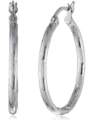 Sterling Silver Textured Hoop Earrings (0.9" Diameter)
