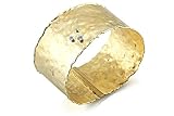 14K Yellow Gold Matte and Hammered-Finish Hand-Crafted Cuff-Bracelet, Enhanced with White Gold Bezel Set Diamonds.