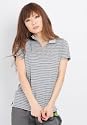 (クローズトラック)CLOTHES TRUCK　ポロシャツ レディース/先染め ボーダー スタンド ジップ ポロ(杢グレー)
