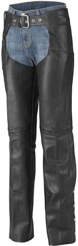 River Road Plain Chaps Women's Leather Harley Touring Motorcycle Pants - Black / Size 14