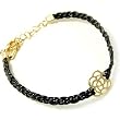 Rose on Braided Black Genuine Leather Bracelet Fashion Jewelry
