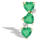 14K Yellow Gold Genuine Heart Emerald and Diamond 3-Stone Pendant