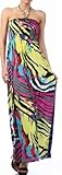 FO63B7931 - Zebra Inspired Multi-Colored Graphic Print Beaded Halter Smocked Bodice Long / Maxi Dress ( Various Colors / Sizes ) - Yellow/Small