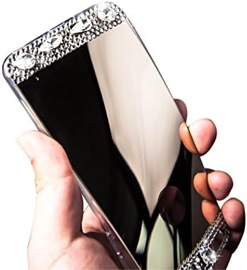 Dealspank® iPhone 6 Plus Case, Bling Diamond Crystal Glass Mirror Back Plate Soft Hybrid Cover Case for Apple iPhone 6 Plus 5.5 Inch (Gray)+ A shinning hair bun sent randomly