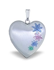 Sterling Silver Enameled Flower Heart Locket 1 inch x 1 inch