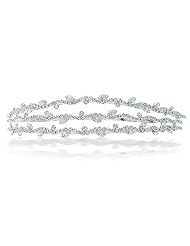 Bling Jewelry Triple Rows of Round and Leaf Crystals Bridal Tiara Headband by 