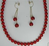 Coral, 8mm Italian Coral Necklace and Earring Set