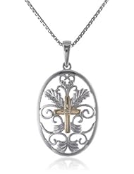 Precious Moments 2-Tone Sterling Silver Cross with Scrollwork Medallion Pendant Necklace, 18"