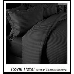 Royal Hotel's California-King size Striped Black 1200-Thread-Count 3pc Duvet-Cover-Sets and 1pc Siberian Goose Down Alternative Comforter 100 percent Egyptian-Cotton 1200 TC
