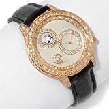 Limited Edition Couture Watches by Adrienne - Black Leather Embossed Gold-Toned with White Crystals